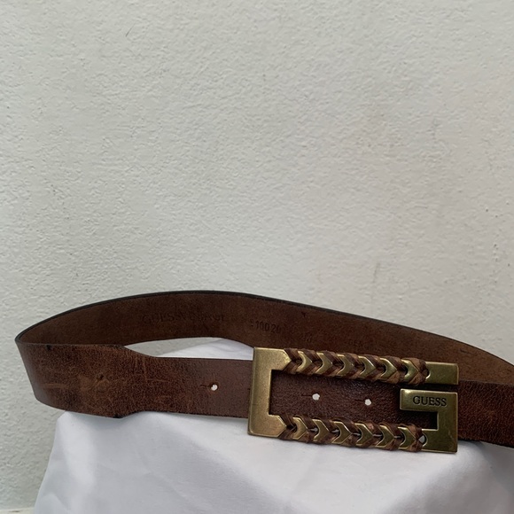Brown Leather Woven Buckle Guess Belt - Picture 3 of 3